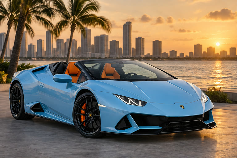 Baby blue Lamborghini Huracán EVO Spyder